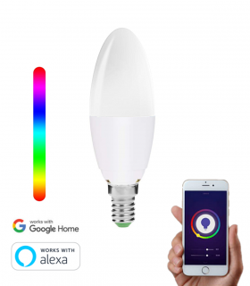 Lâmpada Inteligente WiFi LED E14 Vela 5W RGBW