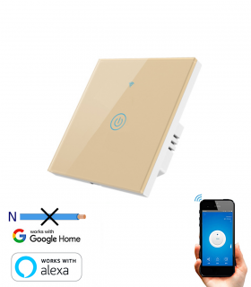 Interruptor Inteligente WiFi Sem neutro Tátil Simples Dourado