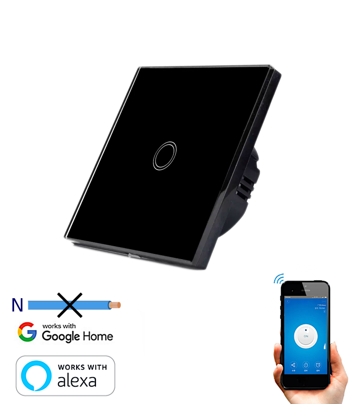 Interruptor Inteligente Wifi Táctil 3 Botones Con/Sin Neutro Negro OEM