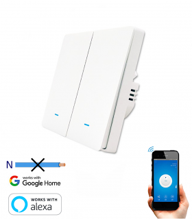 Interruptor Inteligente WiFi Sem neutro Duplo Botão