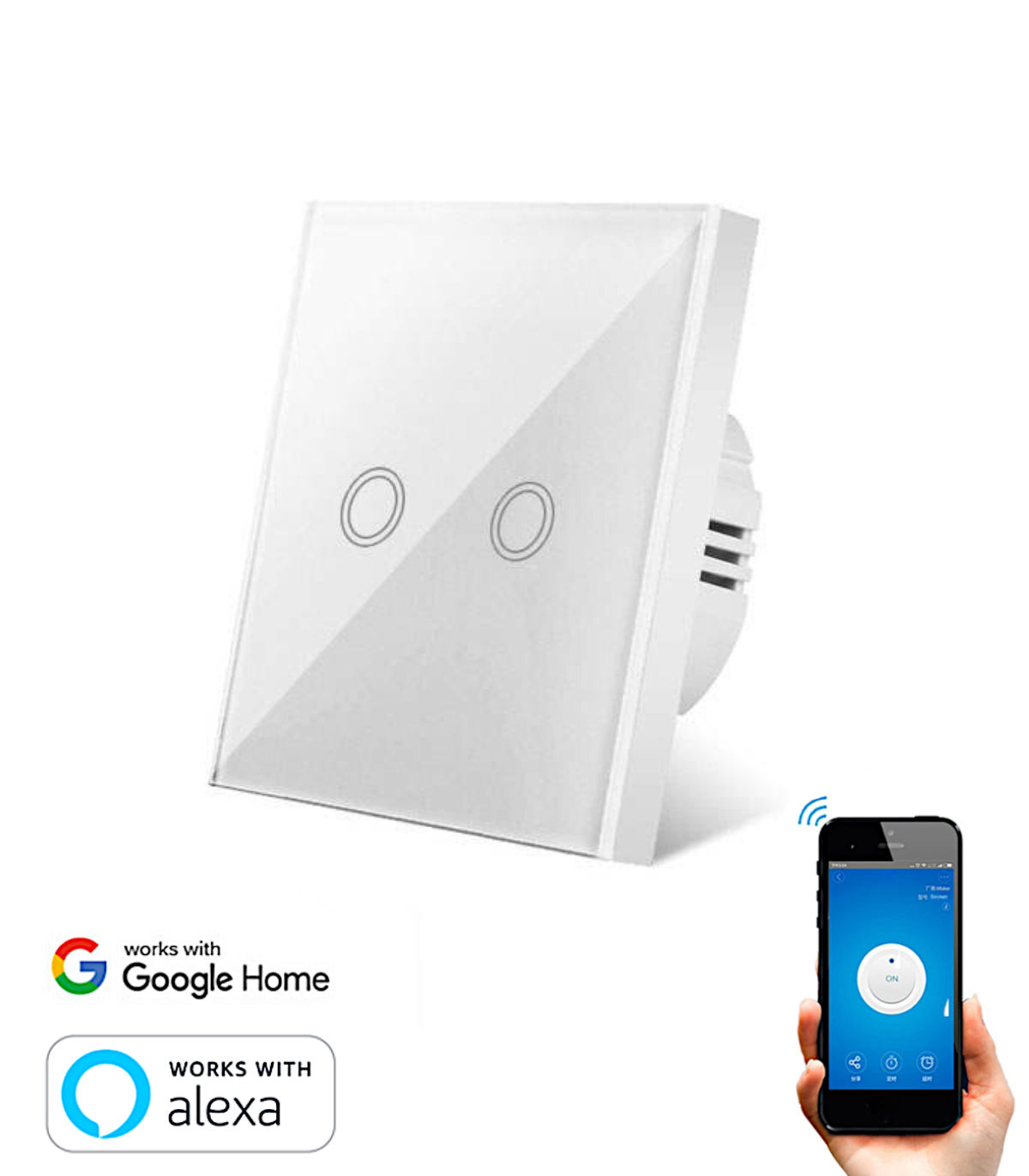 Interruptor inteligente WiFi blanco de dos interruptores compatible con  Google Home, Alexa y IFTTT