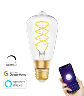 Lâmpada WiFi LED Filamento Espiral ST64 E27 8W