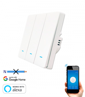 Interruptor Inteligente WiFi Sin Neutro Triple Botón